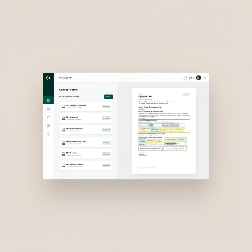 Xpressforms product interface showing the TREC forms library and a document with highlighted fillable fields
